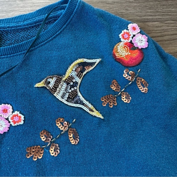 Disney X Lauren Conrad Snow White Cropped Sweatshirt Small Teal Embroidered Bead - Picture 3 of 6